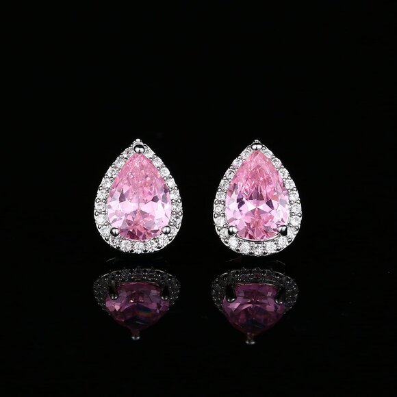 Women's Teardrop Dainty Birthstone Cubic Zirconia Light Pink Elegant Earring - Picture 4 of 6
